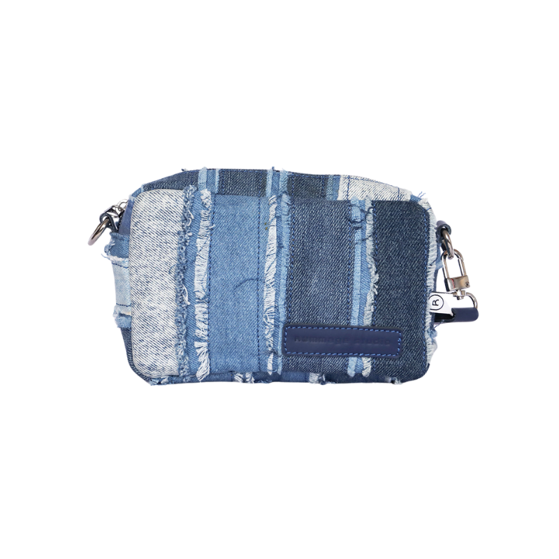 Distressed Denim Panel Patchwork Crossbody Bag