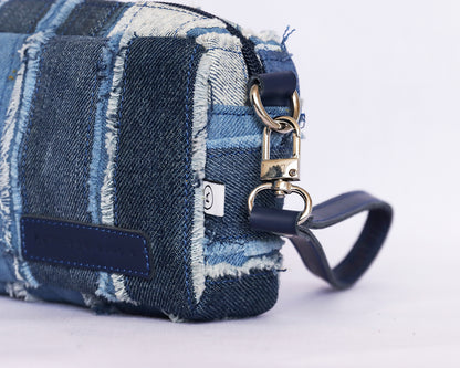 Distressed Denim Panel Patchwork Crossbody Bag