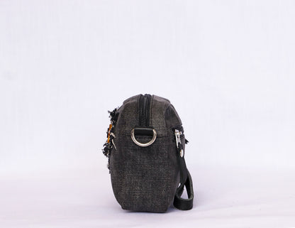 Grey Owl Denim Crossbody Bag