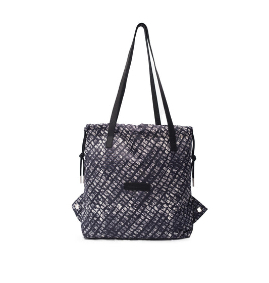 Box Print Navy WB Draw Tote Reg.